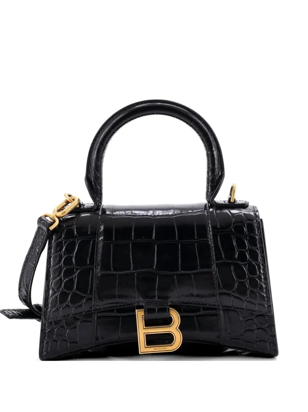 Balenciaga Pre-Owned Hourglass Top Handle Bag Crocodile Embossed Leather XS satchel - Black