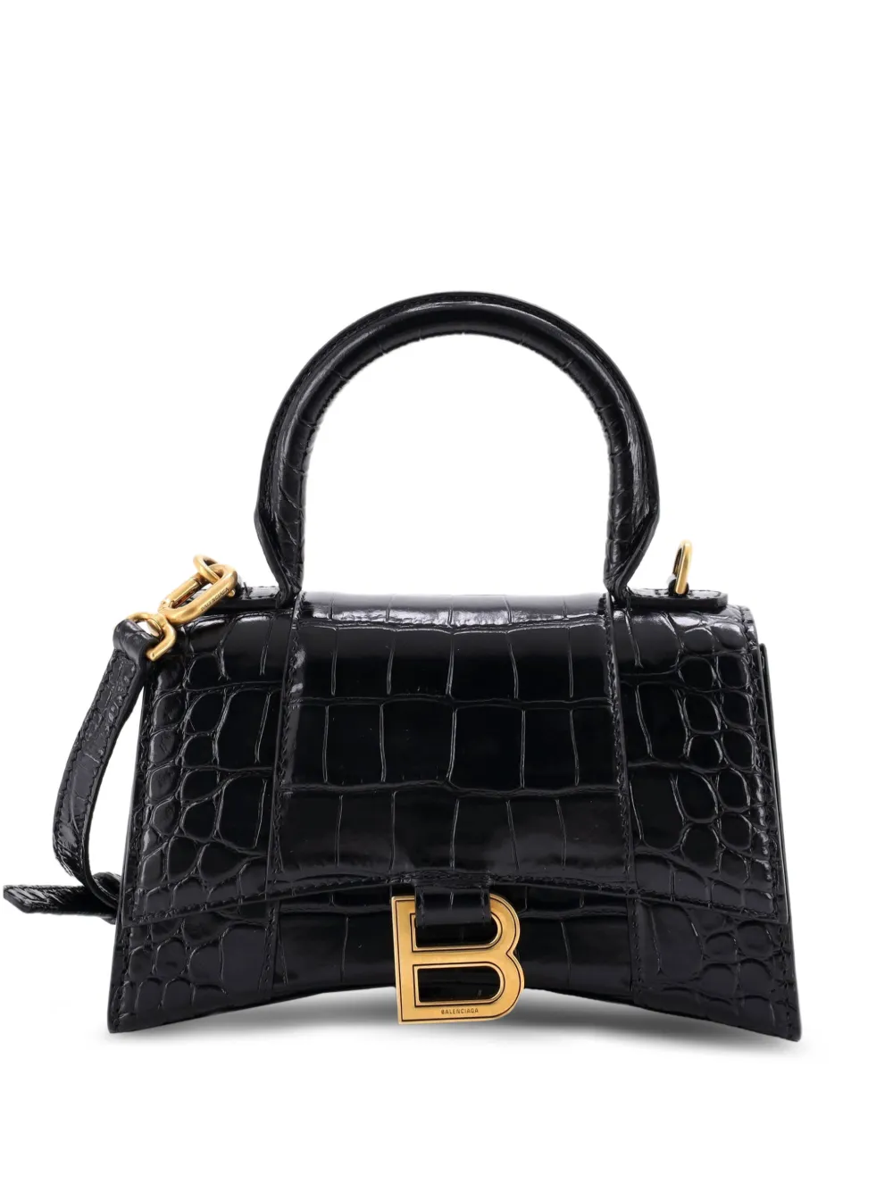 Balenciaga Pre-Owned Hourglass Top Handle Bag Crocodile Embossed Leather XS satchel - Nero