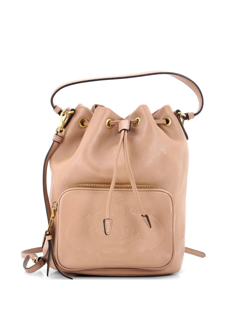 Prada Pre-Owned Logo Drawstring Glace Calf Small bucket bag - Toni neutri