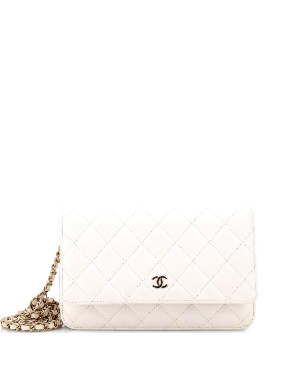 Pre-owned Chanel Wallet On Chain Quilted Caviar Crossbody Bag In White