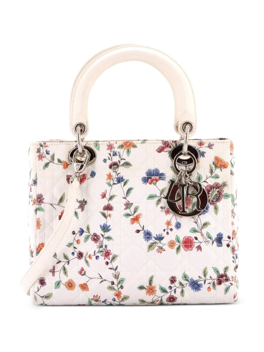 Christian Dior Pre-Owned Lady Dior Bag Cannage Quilt Floral Printed Canvas Medium satchel - Multicolore