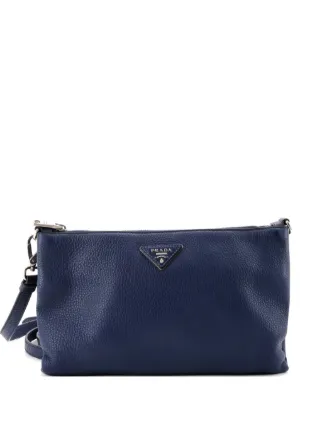 PRADA プラダ ヴィッテロダイノ レザー ショルダーネイビー ゴールド金具 Prada Pre-Owned フラット ジップ ヴィッテロダイノ ミニ ショルダー