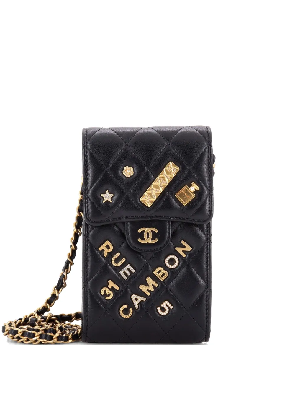 CHANEL Pre-Owned Lucky Charms Flap Phone Holder Quilted Lambskin crossbody bag - Nero