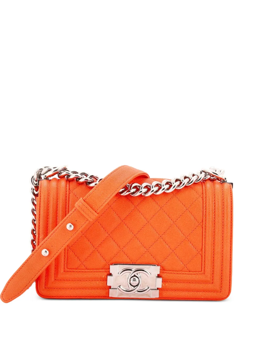 CHANEL Pre-Owned Boy Flap Bag Quilted Caviar Small crossbody bag - Arancione