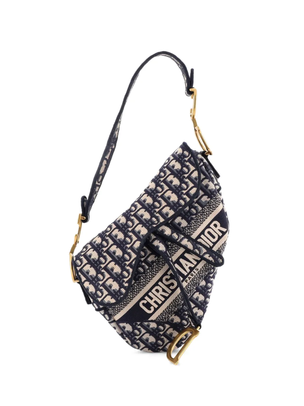 Christian Dior Pre-Owned Saddle Handbag Logo Embroidered Oblique Canvas Medium shoulder bag - Blau