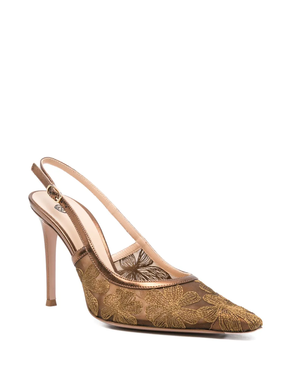 Roberto Festa Zeus floral-embroidered mesh pumps Bruin