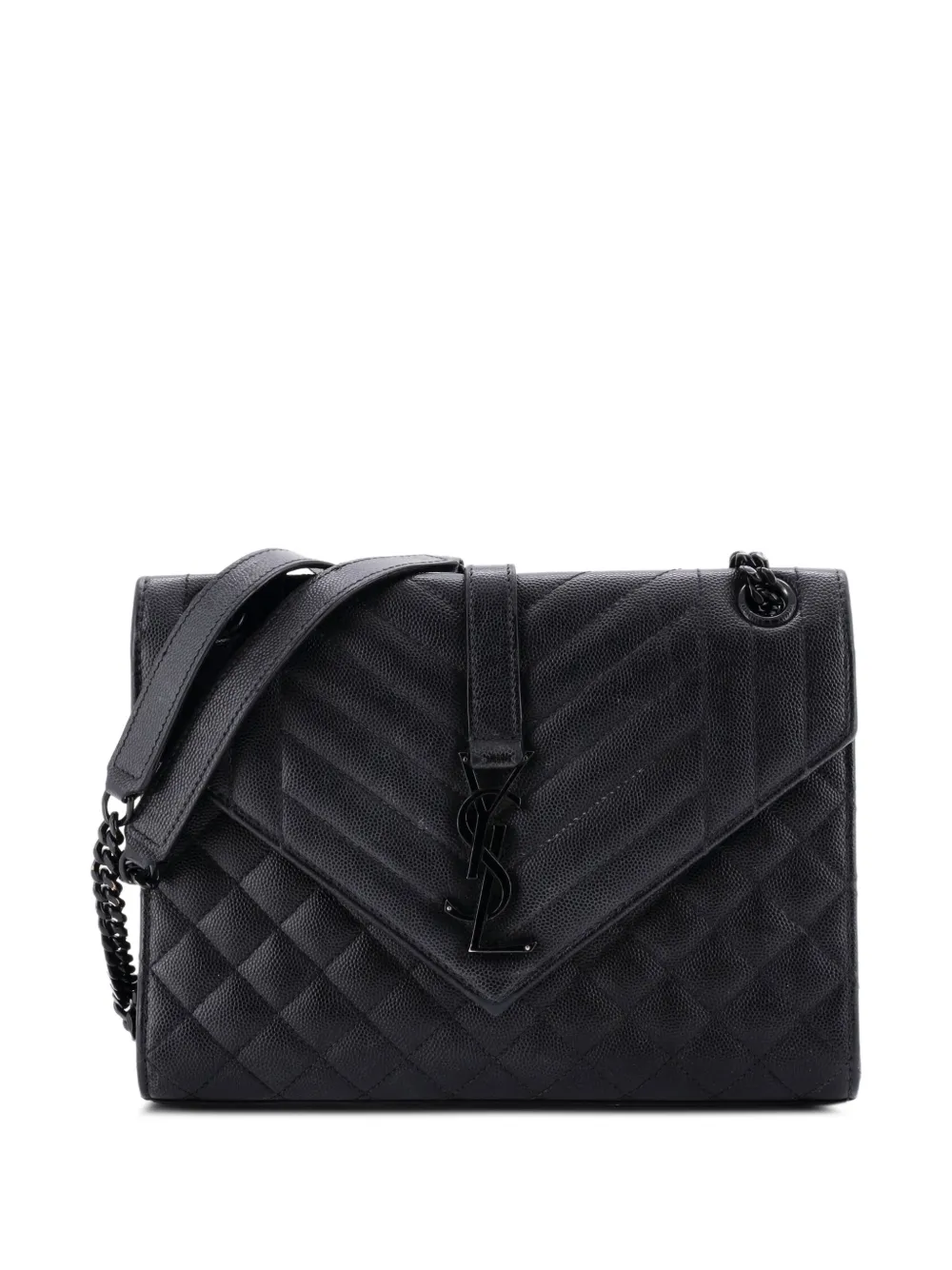 Saint Laurent Pre-Owned Classic Monogram Envelope Satchel Mixed Matelasse Leather Medium shoulder bag - Nero