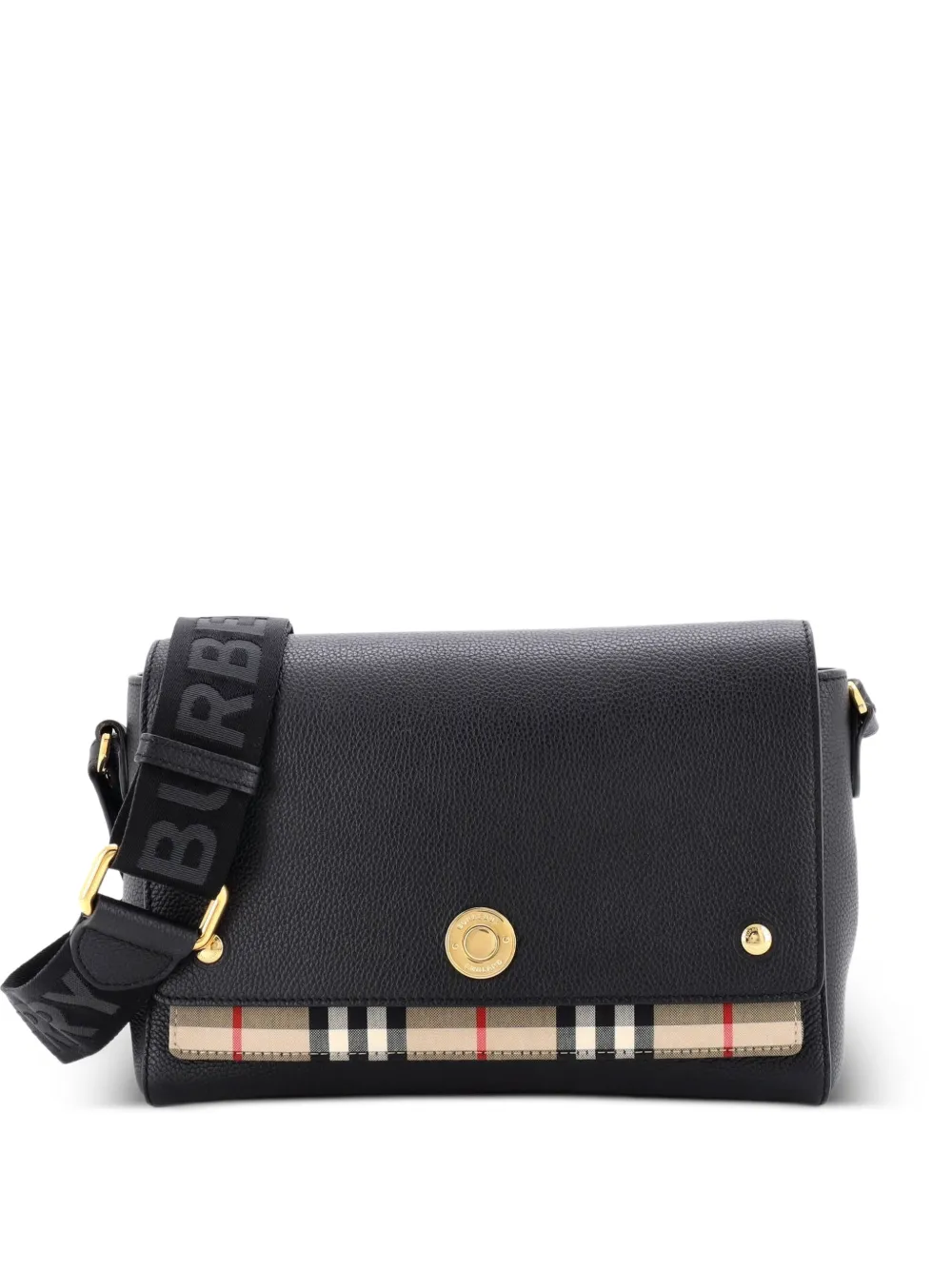 Burberry Pre-Owned Note Leather with Vintage Check Canvas Medium crossbody bag - Nero