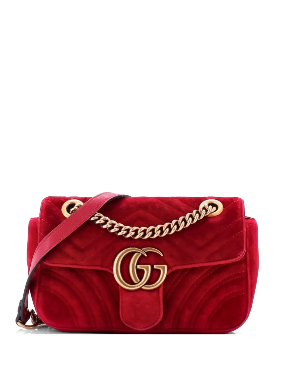 Gucci Pre-Owned GG Marmont Flap Bag Matelasse Velvet Mini shoulder bag - Rosso
