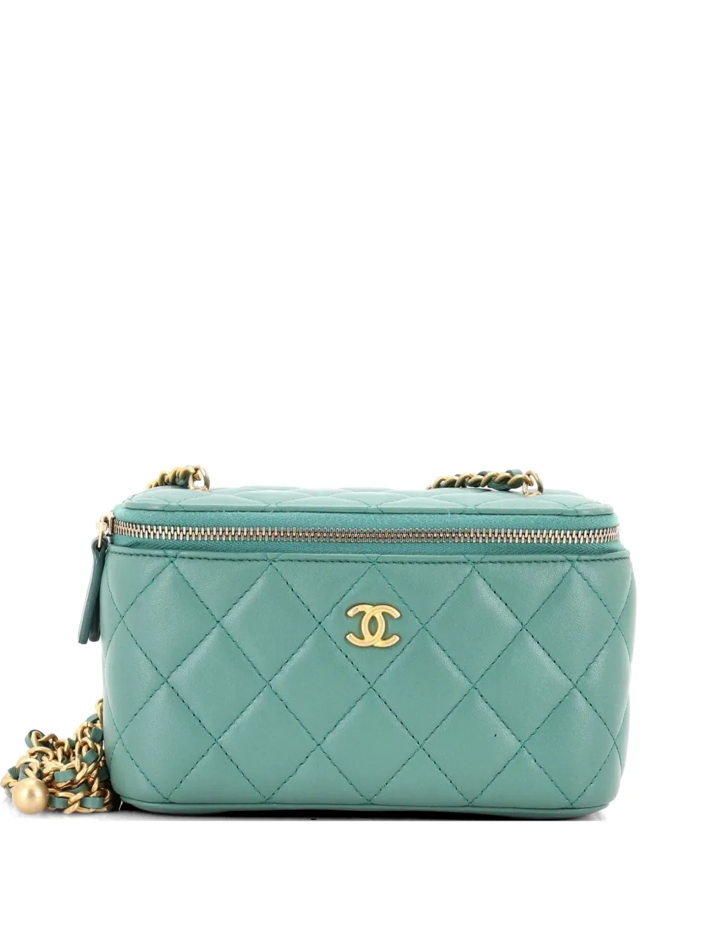 CHANEL Pre-Owned Pearl Crush Vanity Case with Chain Quilted Lambskin Small clutch bag - Verde