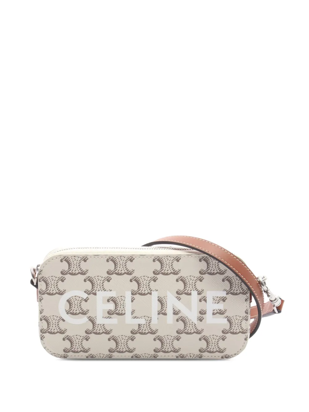 Celine Pre-Owned 2021-2026 Triomphe Coated Canvas Logo Horizontal Pouch crossbody bag - Bianco