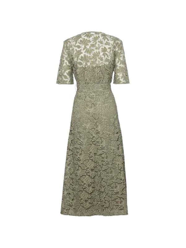 floral lace belted dress Floral Grid Lace Button-Up Belted Sleeveless Dress for Bridal Shower & Brunch Date blue S