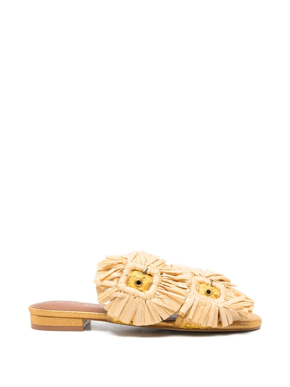 Kurt Geiger London raffia-fringe floral-embellished sandals - Yellow