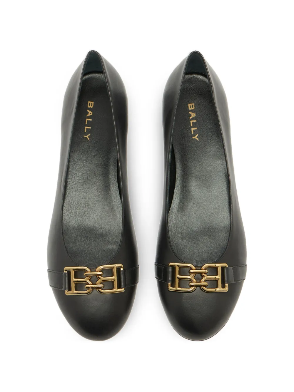 Bally logo-plaque leather ballet flats Zwart