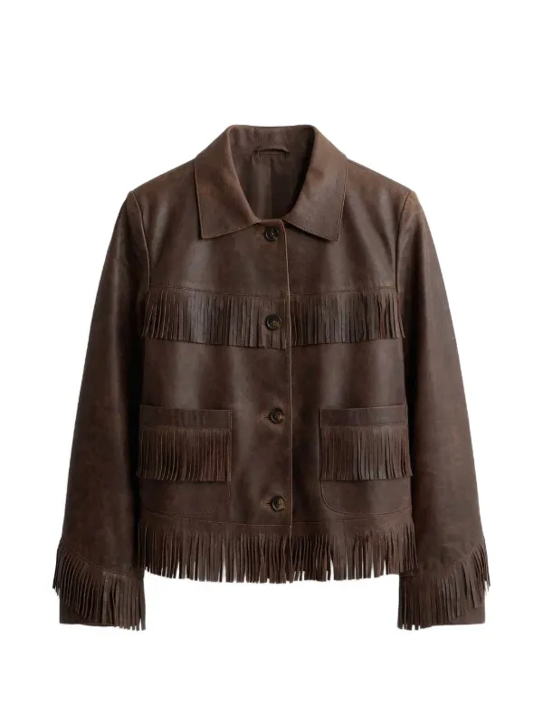 Nili Lotan Fringed Patch-pockets Jacket in Brown
