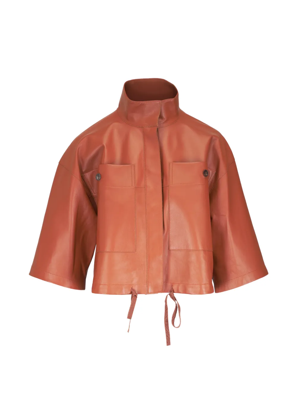 Lafayette 148 cropped leather overshirt - Marrone