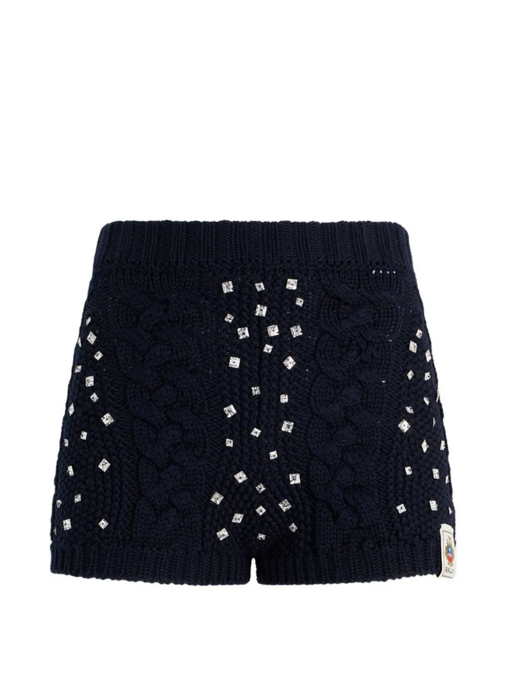 Bally Christmas rhinestone-embellished cable-knit wool shorts - Blu