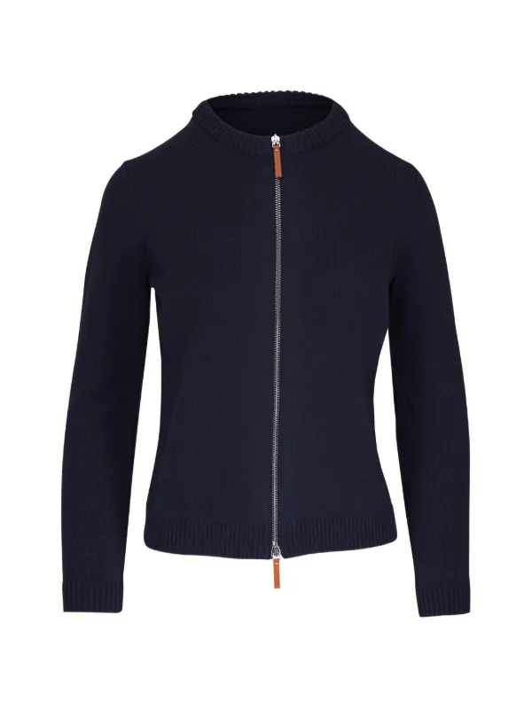 Lafayette 148 Zip-up Knitted Cardigan in Blue