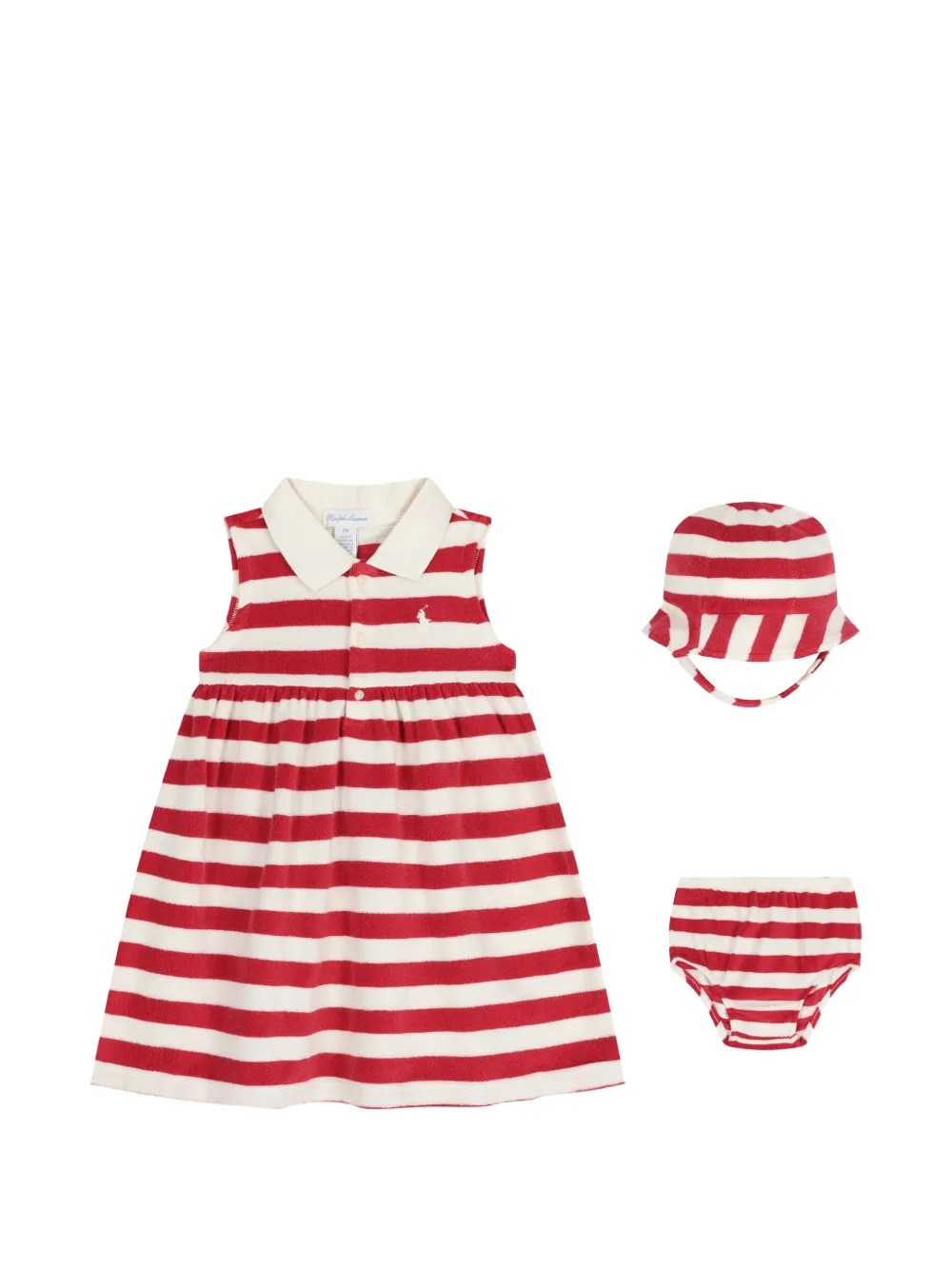 POLO RALPH LAUREN KIDS striped collared dress set (set of three) - Rosso