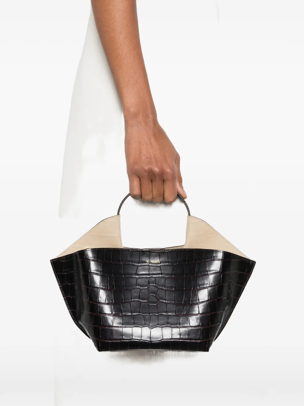 REE PROJECTS Kleine Ann shopper met krokodillen-reliëf Bruin