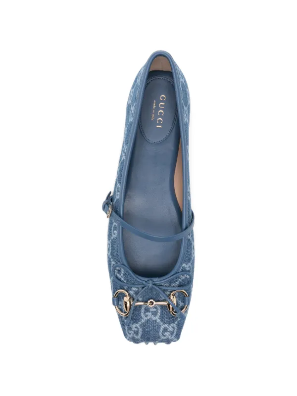 Gucci Signature Horsebit Detail GG Monogram Ballet Flats | Blue
