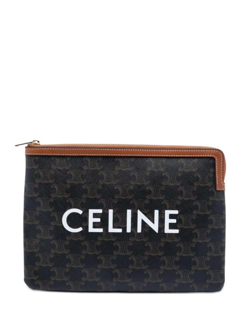 Celine Pre-Owned 2019 Small Triomphe Coated Canvas clutch bag - Marrone