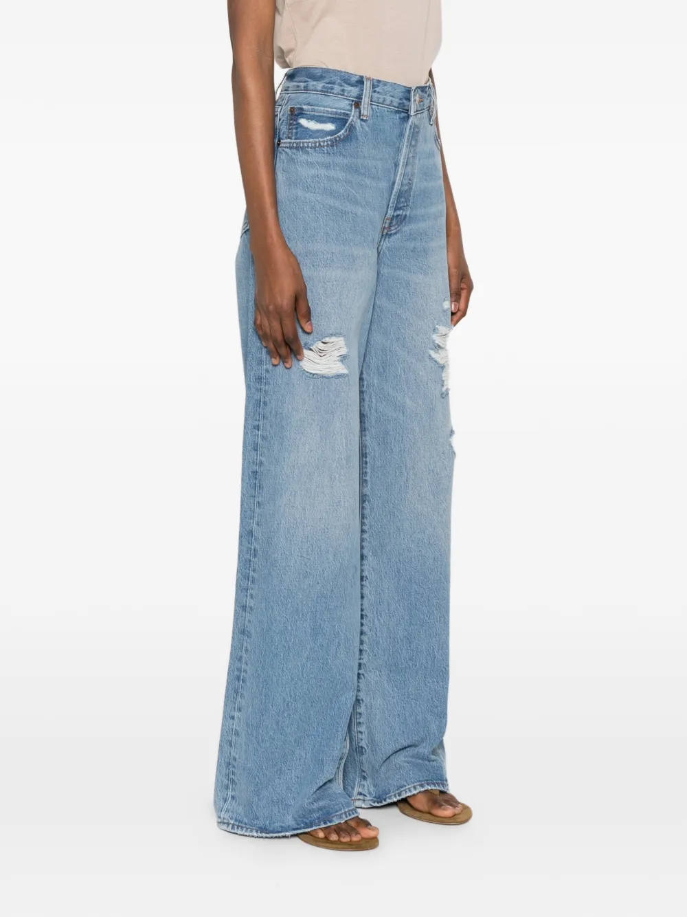 FRAME The Loose gerafelde jeans met wijde pijpen Blauw