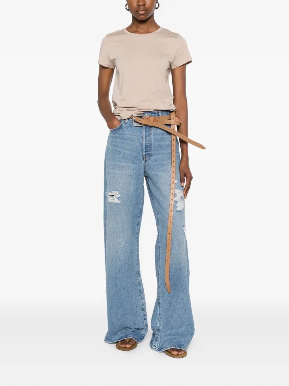 FRAME The Loose gerafelde jeans met wijde pijpen Blauw