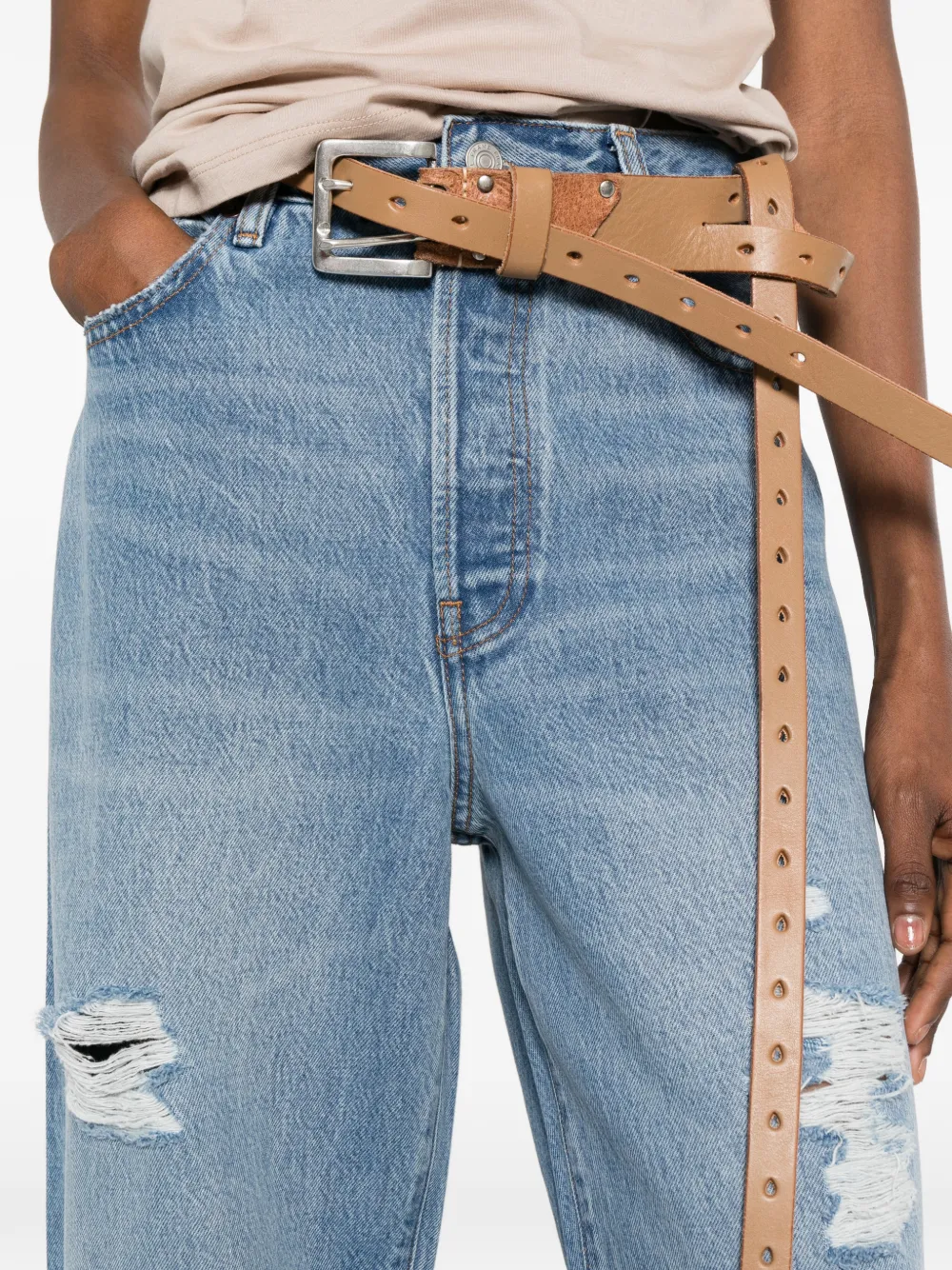 FRAME The Loose gerafelde jeans met wijde pijpen Blauw