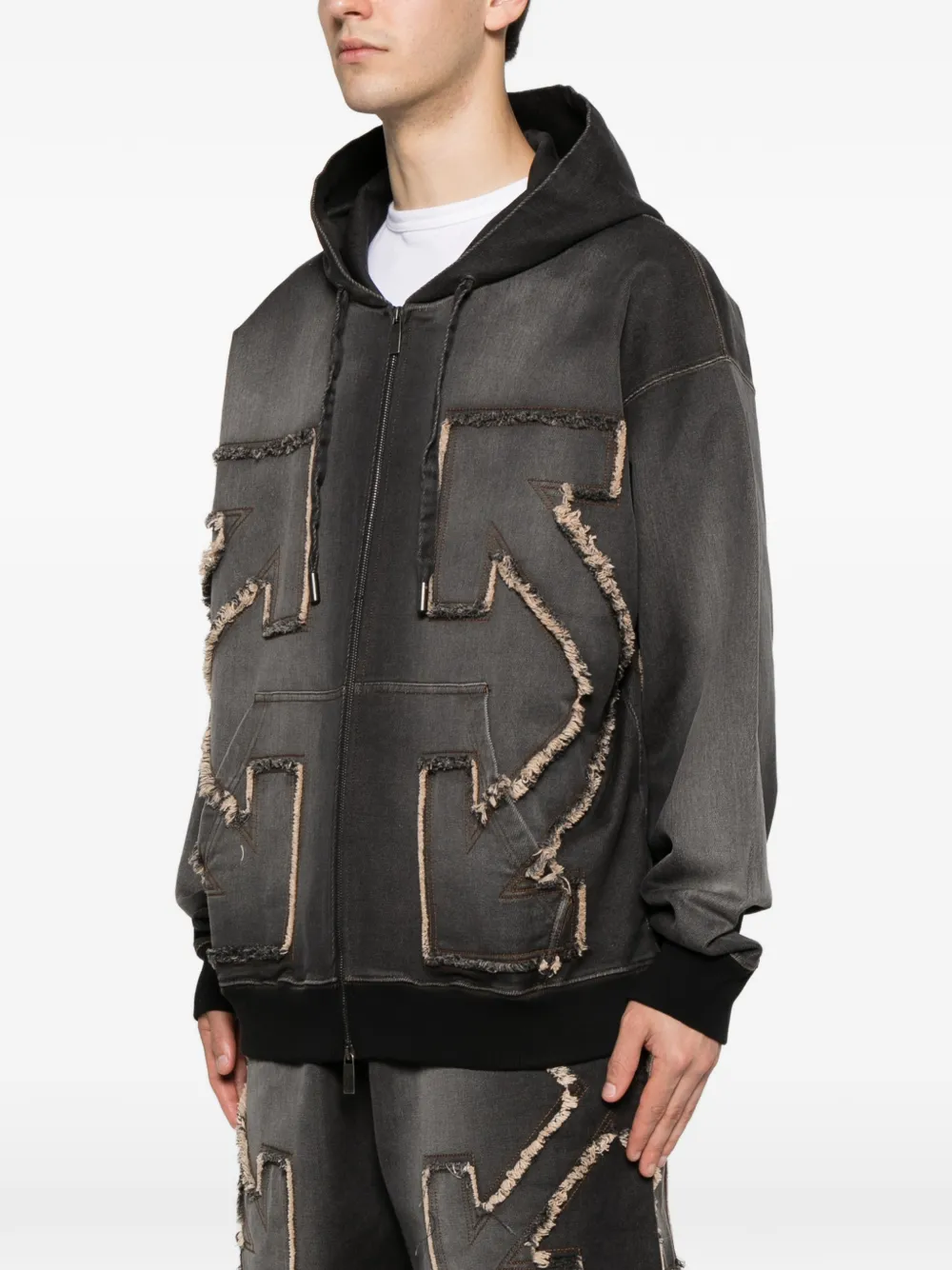  Off-white Sudadera Con Capucha Y Diseño Patchwork - Gris 