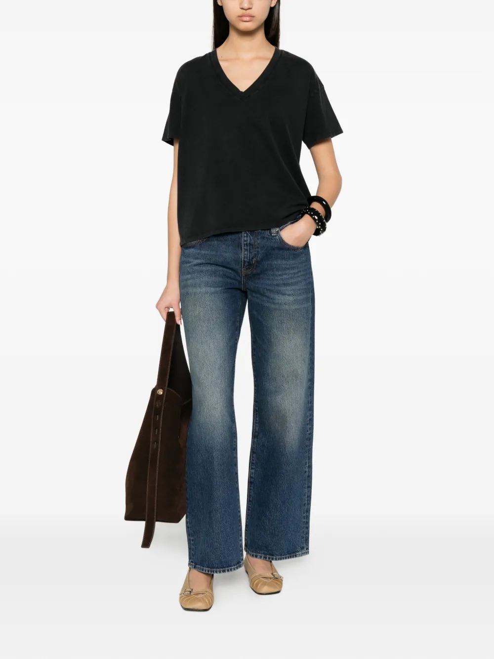 Majestic Filatures T-shirt met V-hals Zwart