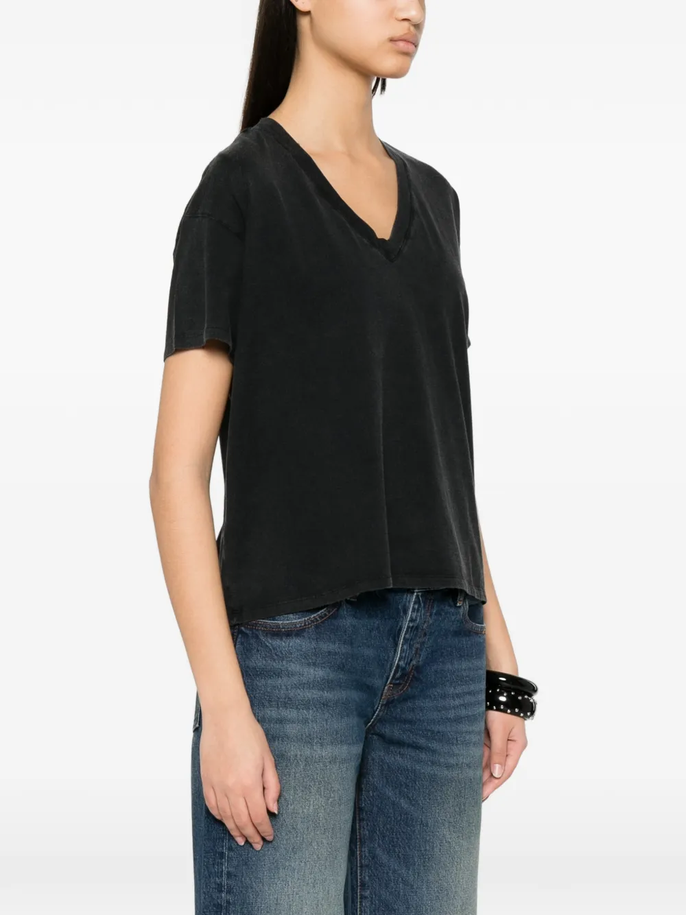 Majestic Filatures T-shirt met V-hals Zwart