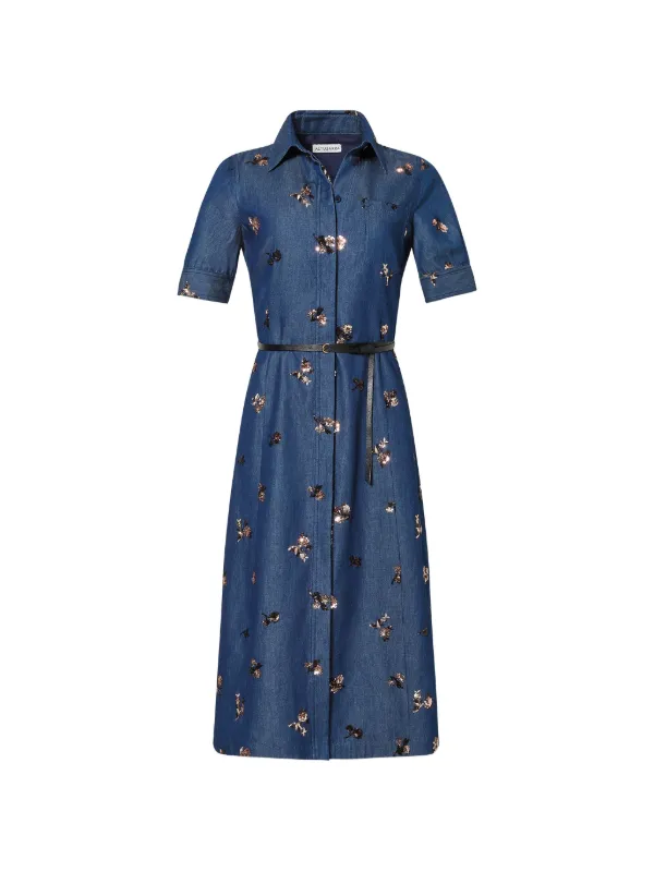 Altuzarra Sequin-embellished Floral-print Midi Shirt Dress in Blue