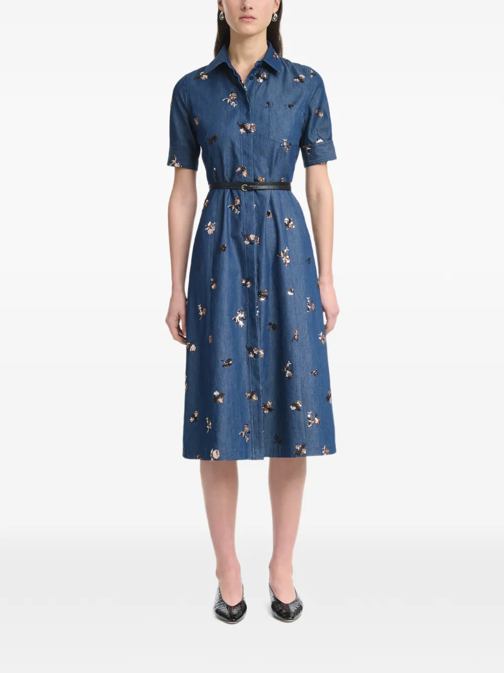 Altuzarra Sequin-embellished Floral-print Midi Shirt Dress in Blue, view 2