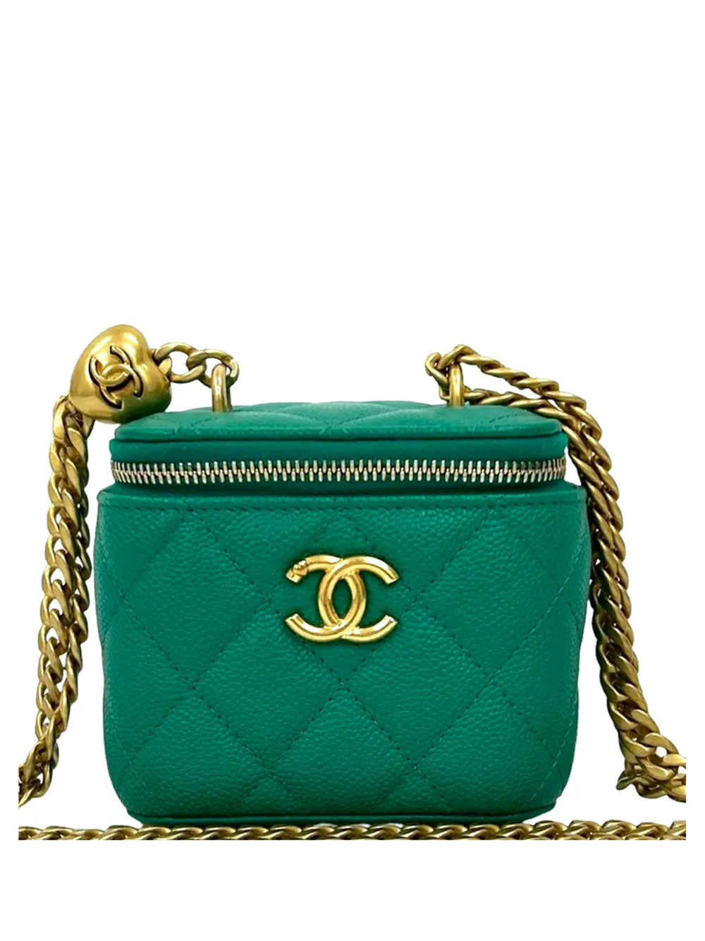 CHANEL Pre-Owned 2021-2026 Mini Quilted Caviar CC Sweetheart Vanity Case with Chain crossbody bag - Verde