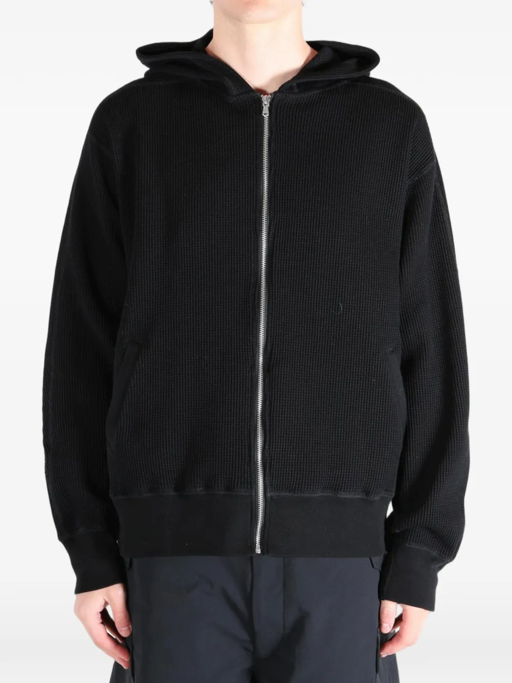 Nanamica Wafelgebreide hoodie met rits Zwart