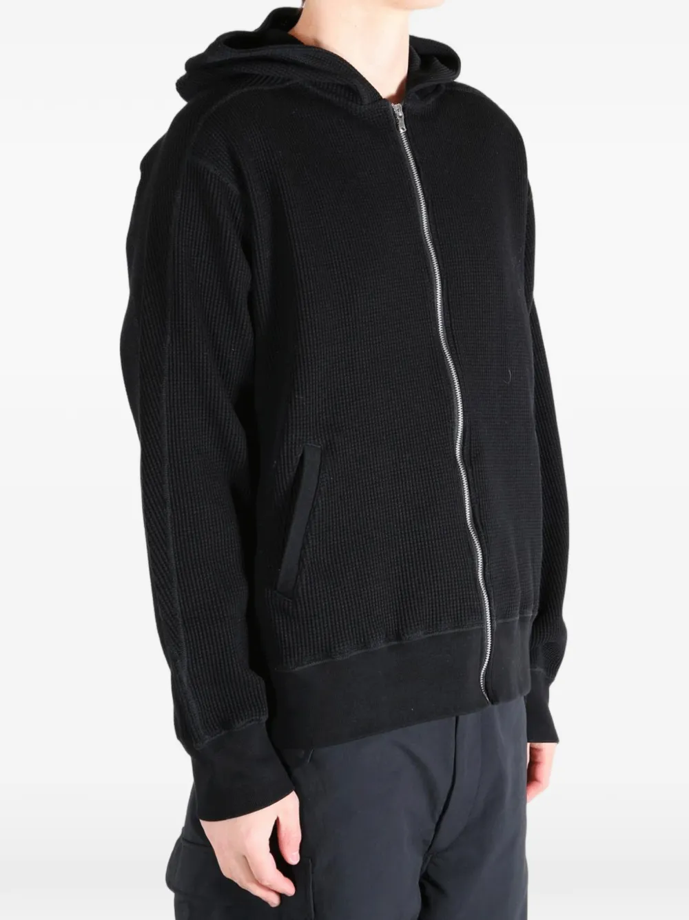 Nanamica Wafelgebreide hoodie met rits Zwart