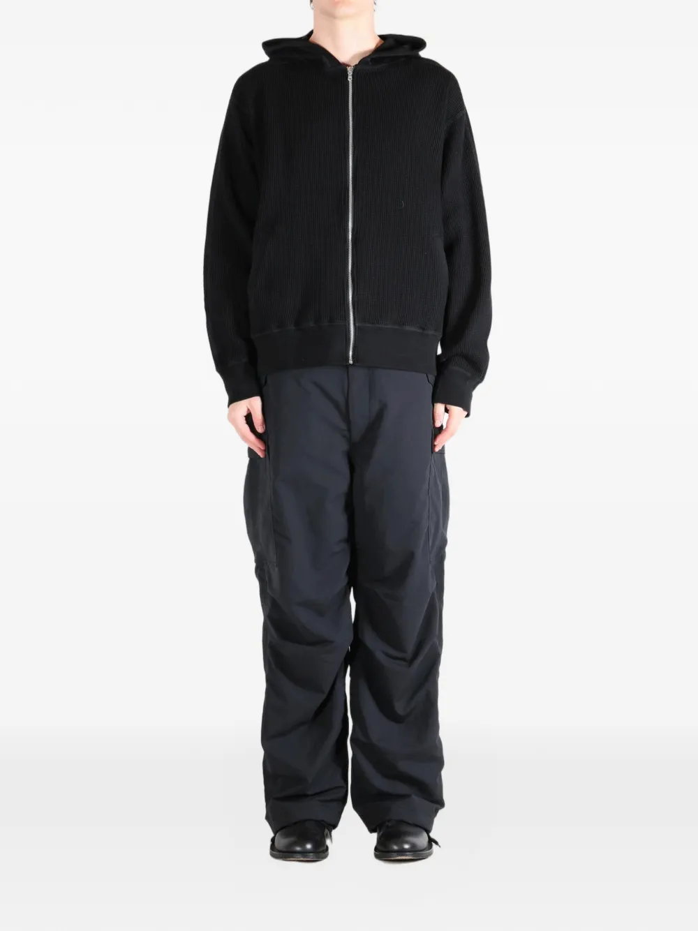 Nanamica Wafelgebreide hoodie met rits Zwart