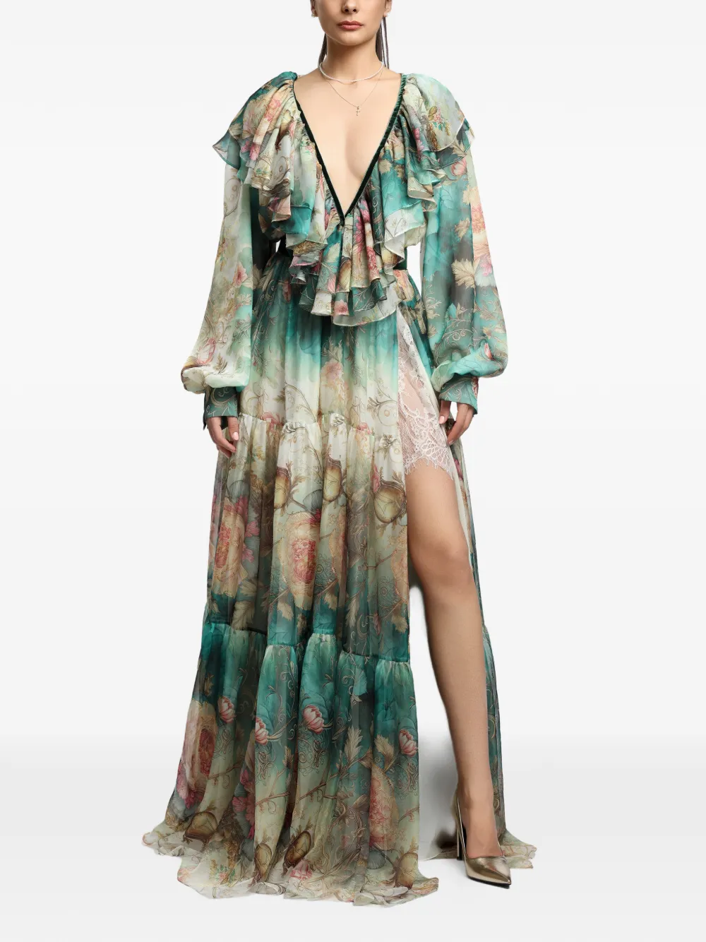 MIAU by Clara Rotescu floral-print ruffled dress - Blau