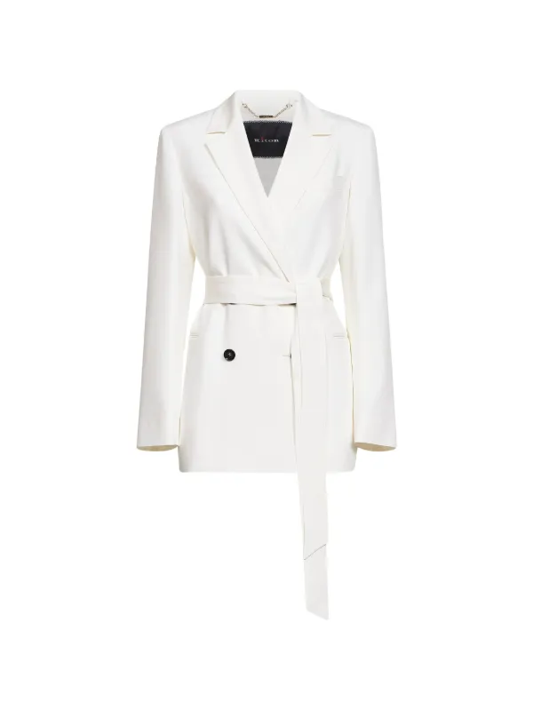 Kiton Double-breasted Belted Jacket in Neutrals