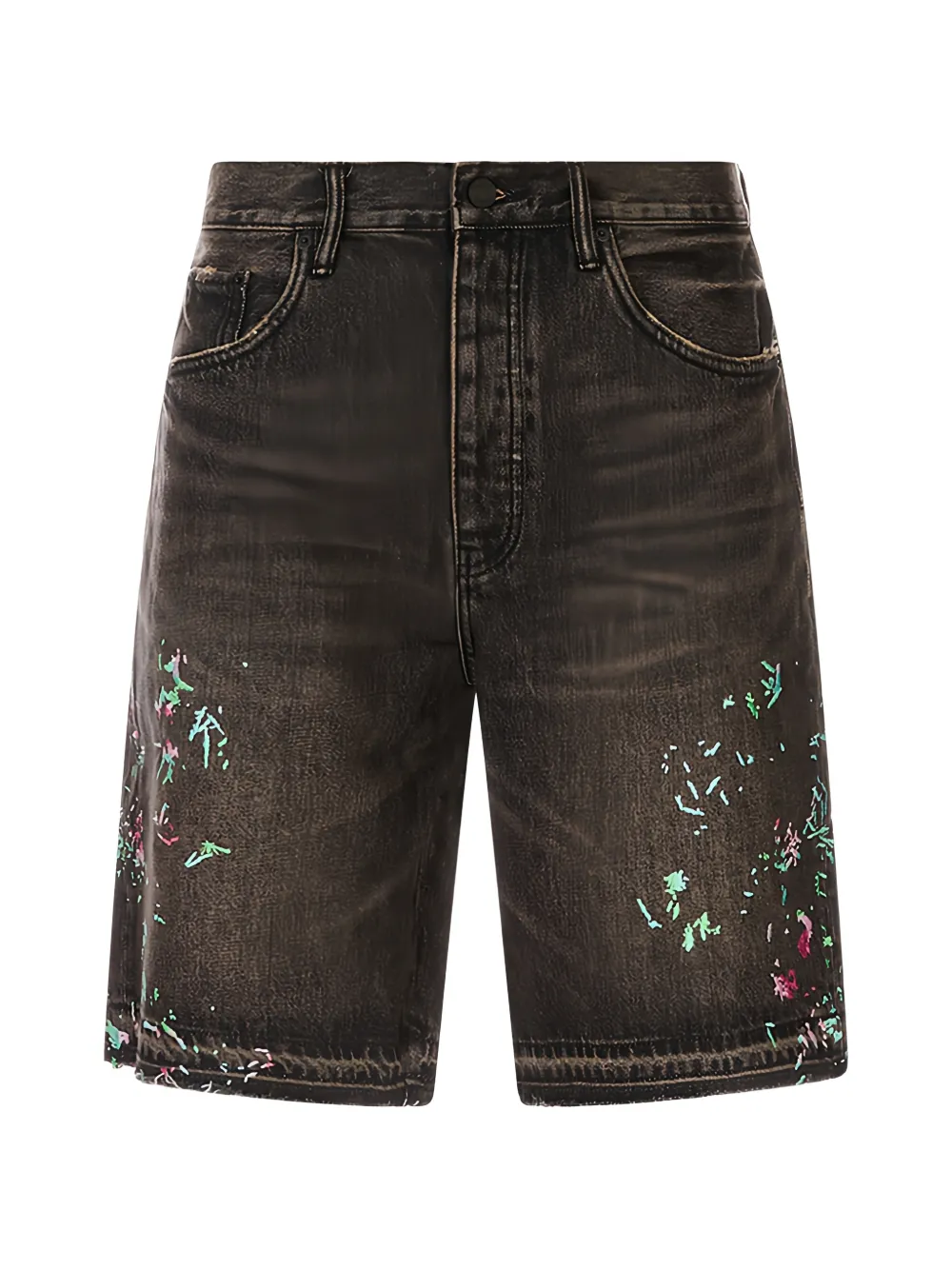 Purple Brand paint-splatter denim shorts - Schwarz