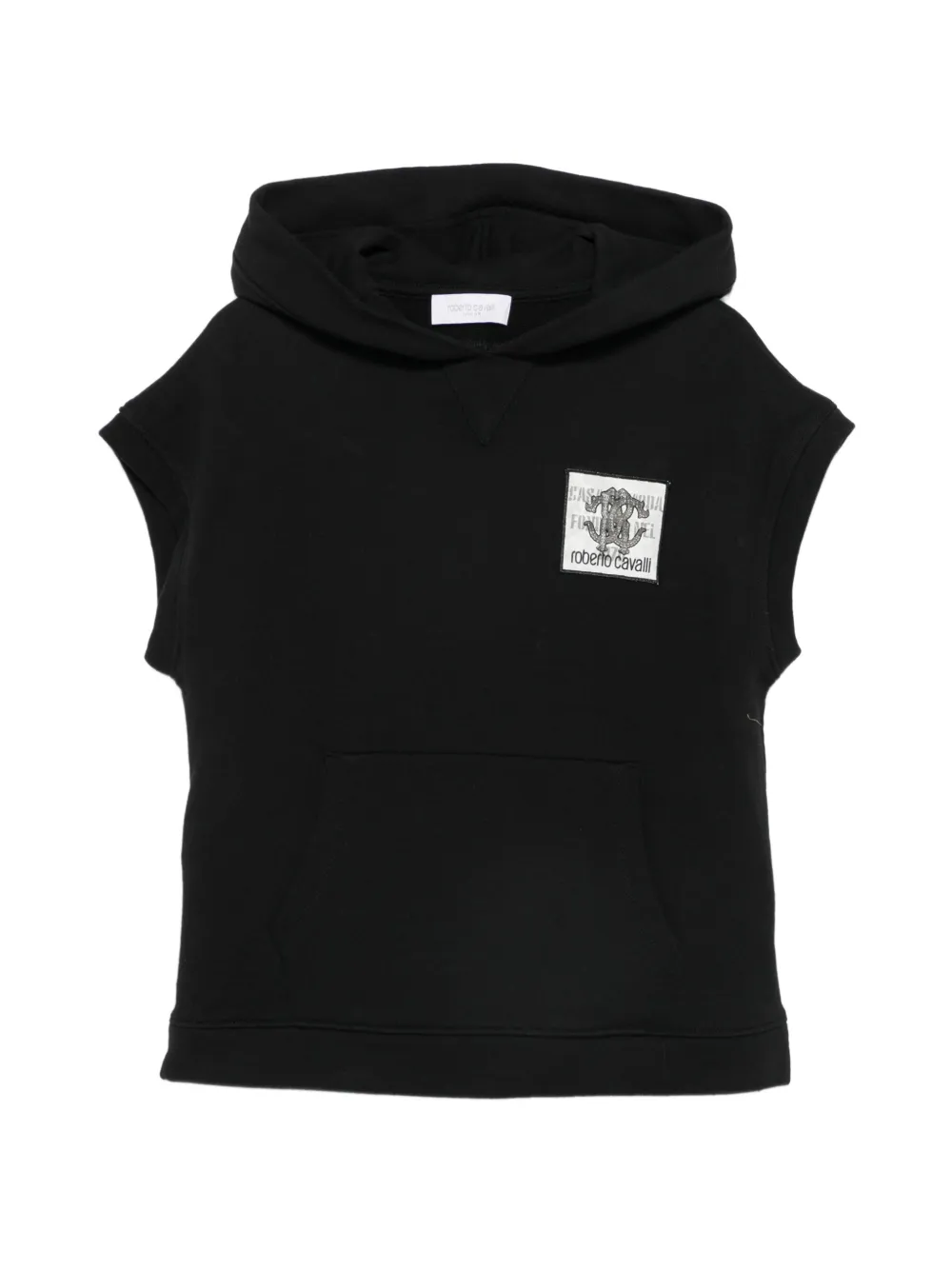 Roberto Cavalli Junior logo-patch sleeveless hoodie - Nero