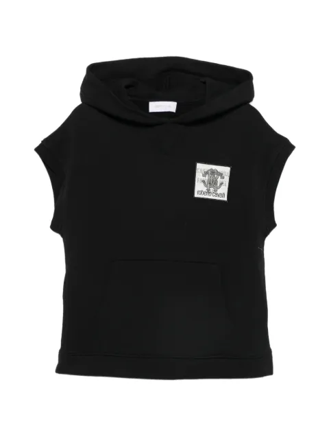 Roberto Cavalli Junior logo-patch sleeveless hoodie
