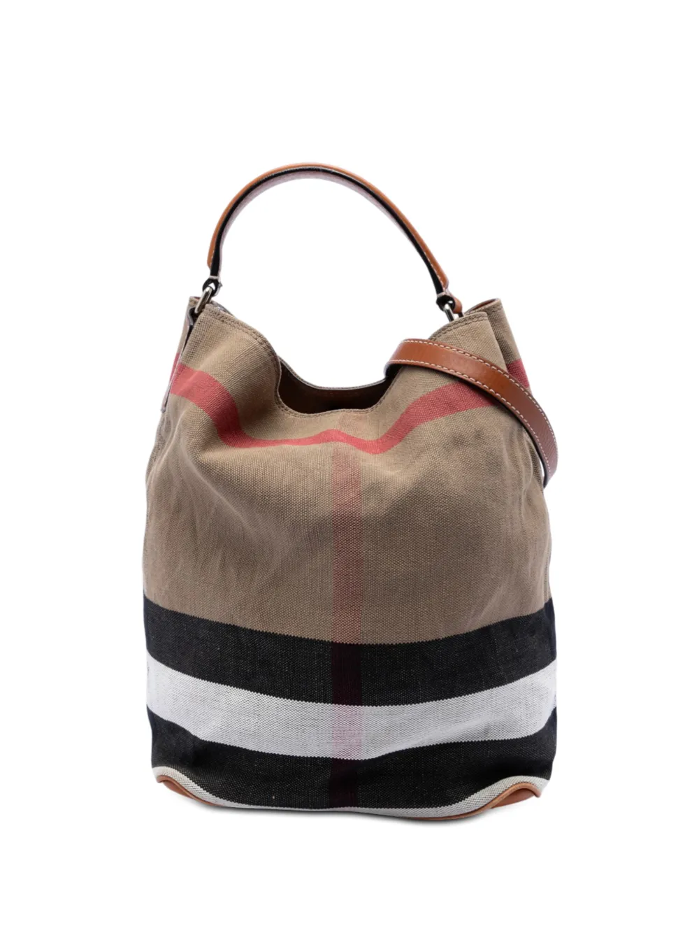 Burberry Pre-Owned 2000-2017 Medium Mega Check Canvas Ashby Bucket Bag satchel - Marrone
