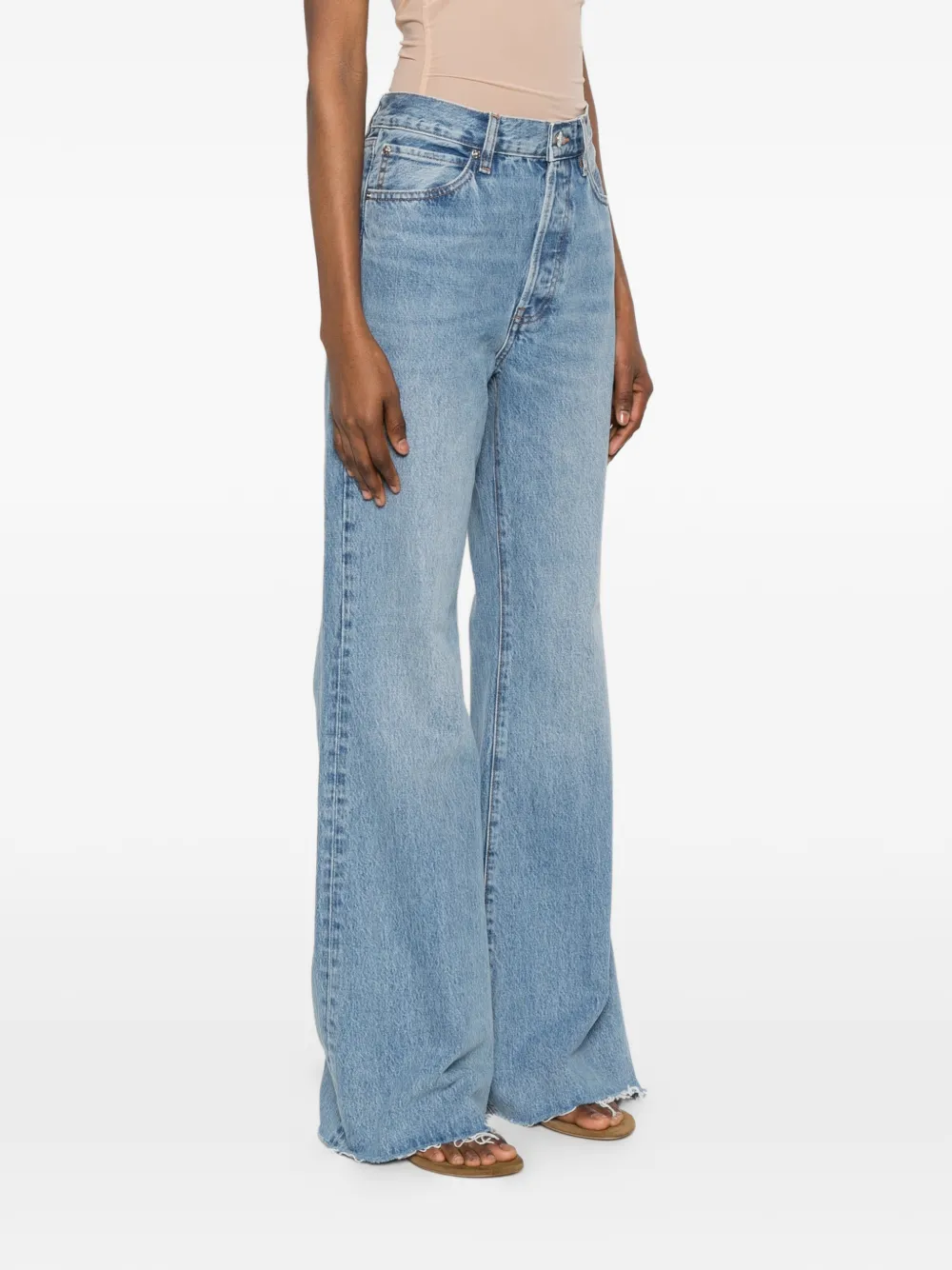 FRAME The Lax gerafelde jeans met wijde pijpen Blauw