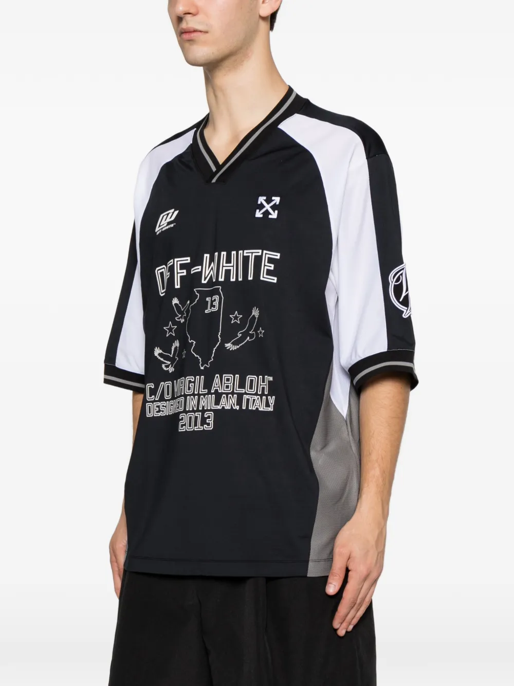 Off-White Royal Team Soccer T-shirt met V-hals Zwart