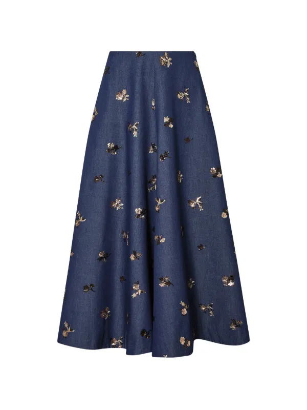 Altuzarra Sequin-embellished Floral-print Skirt in Blue