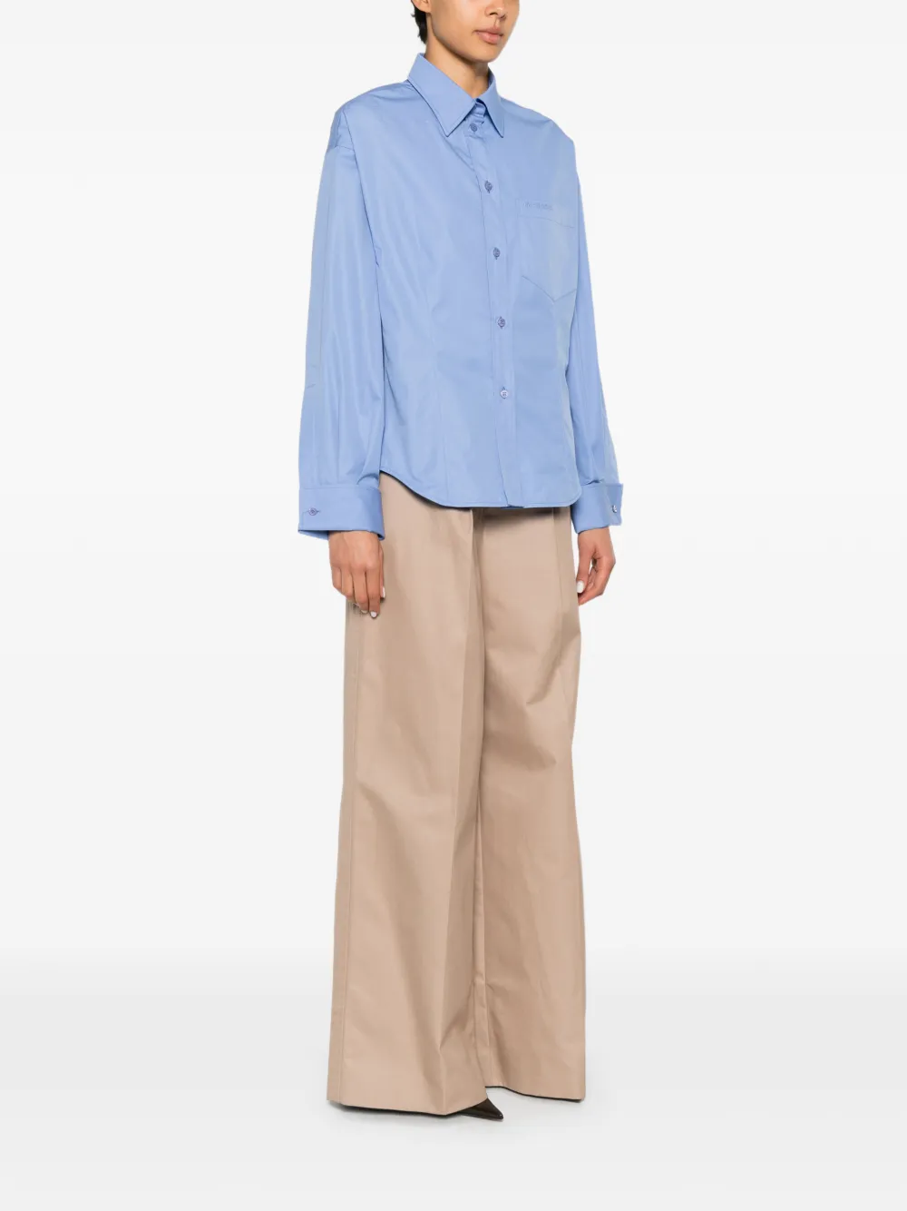 Balenciaga Overhemd met geborduurd logo en gewelfde afwerking Blauw