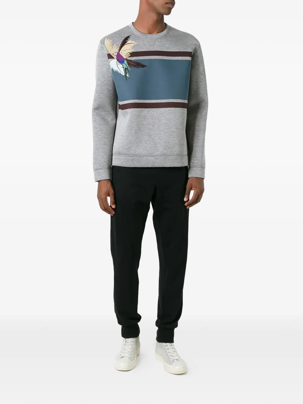 Valentino Garavani Gestreepte sweater met papegaaiprint Grijs