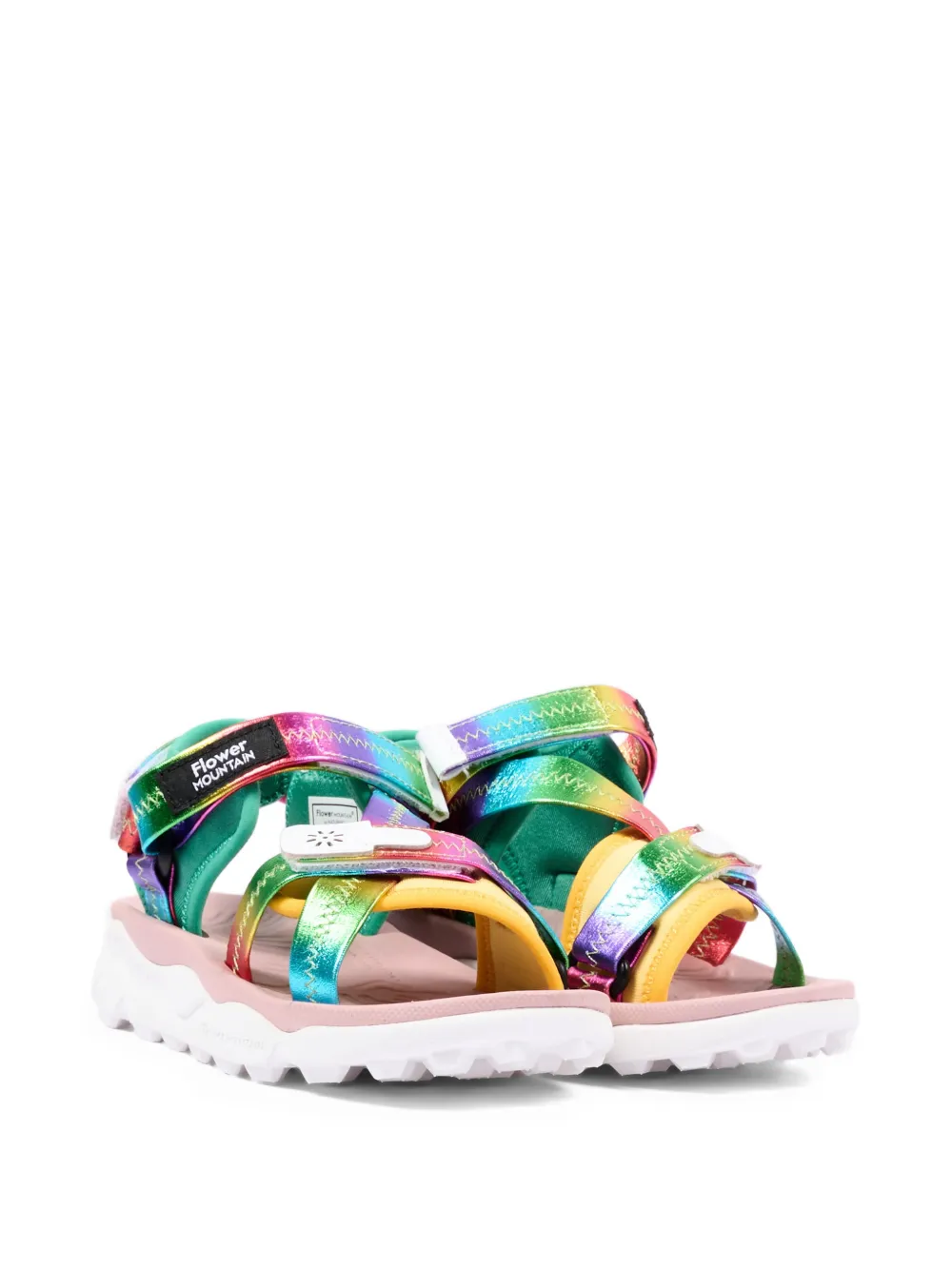 FLOWER MOUNTAIN KIDS metallic rainbow-print sandals - Verde
